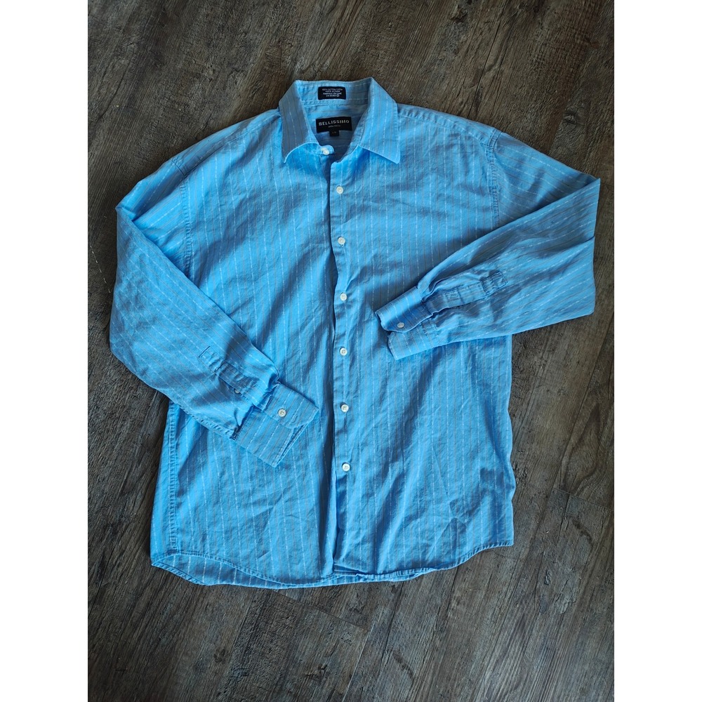Bellissimo Moda Italia Mens Large Blue Striped Long Sleeve Button Down Shirt L